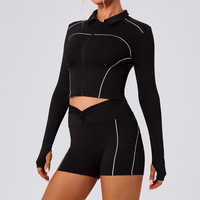 RUIQUWIN 2026 Ensemble de yoga et de course à pied pour femmes, veste zippée à séchage rapide, short à bande latérale hautement élastique, évacuation de l'humidité, vêtements de sport de fitness