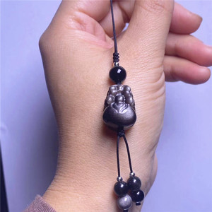 Vente en gros d'<span class=keywords><strong>obsidienne</strong></span> naturelle argentée et dorée, <span class=keywords><strong>Pixiu</strong></span>, Chat porte-bonheur, supports pour téléphone portable et sacs, <span class=keywords><strong>obsidienne</strong></span> tendance - Product Image 1