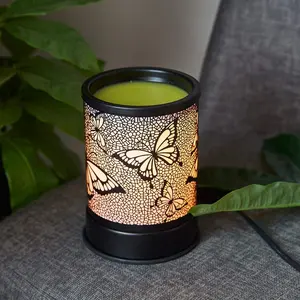 Grosir lampu panas minyak esensial-Lilin Meleleh Lilin Hangat Klasik Hitam Logam Desain Kupu-kupu Minyak Aroma Lampu Hangat