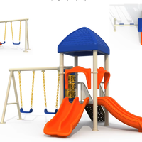Grand ensemble de jeux d'extérieur pour enfants avec balançoire, toboggan et échelle d'escalade, qualité commerciale, en plastique/métal, capacité 5-10 enfants, pour jardin et école