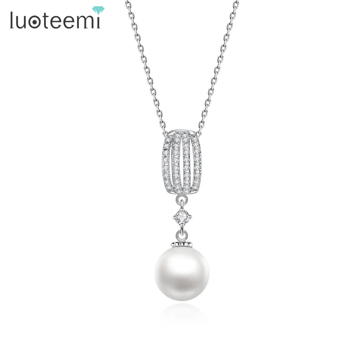 LUOTEEMI Wholesale New Fashion White Gold Plated Luxury Bridal Wedding Jewelry For Women Pearl Necklaces