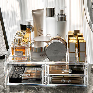 Transparent Cosmetic Storage Box Desktop Drawer Type 18L Acrylic Makeup Organizer for <b>Dressing</b> <b>Table</b> and Dorm <b>Room</b> - Product Image 3
