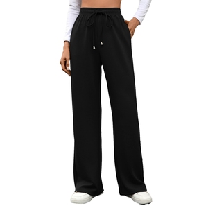 Pantalones Anchos Casuales de Color Sólido para Mujer, Otoño Invierno, con Cintura Elástica, Bolsillo, Antibolitas, Transpirables, Corte Regular, Talla XL - Product Image 3