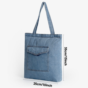 Hot Selling Durable Custom Logo <strong>Navy</strong> <strong>Blue</strong> Shoulder <strong>Bag</strong> Casual Denim Fabric Lightweight <strong>Crossbody</strong> Shopping Women's Tote <strong>Bag</strong> - Product Image 2