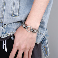12 ans d'expérience en usine, vente en gros, Bracelet de crâne en acier inoxydable, Double rangée, Bracelet de chaîne à maillons français avec fermoir à ressort