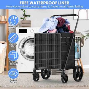 Nâng Cấp Lớn Hàng Tạp Hóa Giỏ Hàng Trên Bánh Xe Nhiệm Vụ Nặng Nề Có Thể Gập Lại Tiện Ích Giỏ Mua Hàng Với Đôi Giỏ Cho Cửa Hàng Tạp Hóa Giặt ủi Giao Hàng - Product Image 4