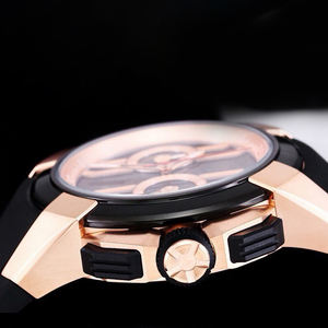 Montre de sport sophistiquée en or rose noir, chronographe squelette en acier plaqué or rose, bracelet en caoutchouc noir, montre-bracelet de luxe pour homme - Product Image 3