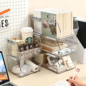 Transparent Desktop Storage <b>Box</b> Stackable Organizer For Office Desk Stationery Cosmetic <b>Makeup</b> Holder Large Size 2L Capacity - Product Image 1