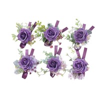 Yi Yage 515 Bunga Mawar Buatan untuk Pernikahan, untuk Tamu Pesta, Pengantin Pria dan Wanita, Boutonniere, Buket Tangan, Kain Ungu