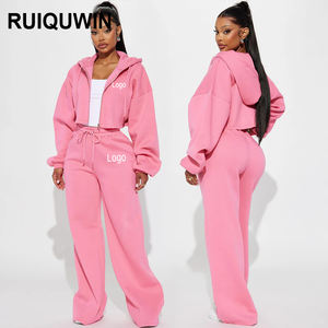 RUIQUWIN Ensemble Sweat à Capuche pour <span class=keywords><strong>Femme</strong></span> Vente en Gros Printemps Automne Coupe Ample Veste à Capuche Zippée Pantalon de Survêtement Droit Tenue de Sport Décontractée - Product Image 1