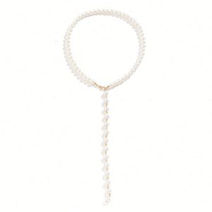 Collar de boda largo de aleación con borlas de perlas de imitación y diamantes, estilo retro europeo-americano. - Product Image 5