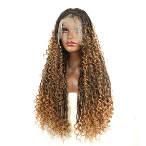 Đầy đủ ren phía trước knotless hộp bện tóc giả Handmade cornrow tổng hợp tóc hộp Bím Tóc Châu Phi bện đen người phụ nữ đầy đủ ren tóc giả - Product Image 6