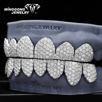 Minggong Nouveau Grillz dentaire en Moissanite Argent VVS Couleur D, Design Nid d'Abeille, Bijoux Fins Tendance Hip-Hop Unisexe