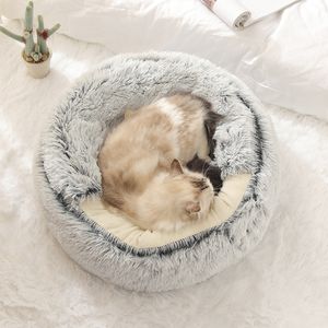 CHUUYU PET venta al por mayor lavable invierno cálido largo felpa esponjoso perro gato Donut cama con capucha cueva calmante camas para mascotas - Product Image 5
