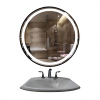Miroir de salle de bain rond moderne avec cadre en alliage d'aluminium, LED lumineux, intelligent, de luxe, avec fonction anti-buée