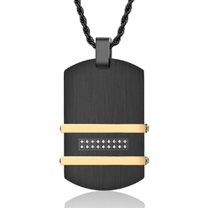 Collana con Ciondolo Personalizzato in Acciaio Inossidabile Nero, Gioiello Geometrico da Uomo con Zirconi e Incisione Impermeabile - Product Image 2