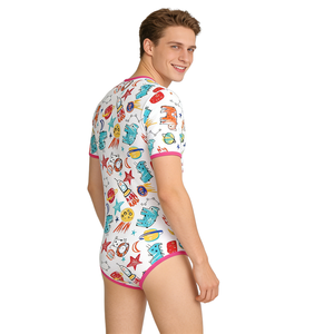 Mono de Algodón (95%) y Spandex (5%) con Estampado de Cohete para Adultos, Pijama Enterizo <span class=keywords><strong>ABDL</strong></span> con <span class=keywords><strong>Manga</strong></span> Corta y Broches en la Entrepierna para Mujer - Product Image 4