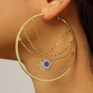 Orecchini da donna in ferro vintage <span class=keywords><strong>a</strong></span> forma di girasole, con catena multistrato, occhio diabolico <span class=keywords><strong>a</strong></span> cerchio grande, stile europeo-americano esagerato - Product Image 3