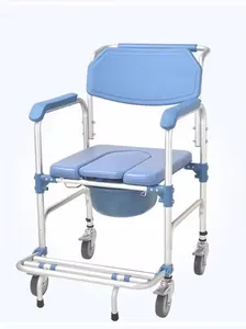 新着折りたたみ調節可能なバスルームポータブル便器椅子ホイール付き大人の高齢者障害者が使用
