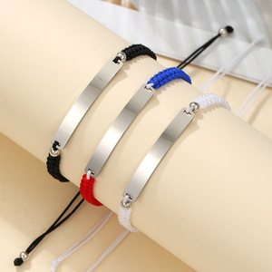 Independence Day Braided <b>Bracelet</b> Set Stainless Steel Adjustable Gift Jewelry <b>Red</b> White Blue Patriotic Design - Product Image 2