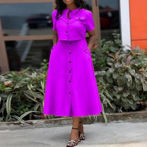 Ensemble de vêtements pour femmes, haut court à manches courtes boutonné de couleur bonbon, jupe en deux pièces, tendance - Product Image 2