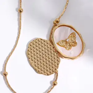 Schmetterlingsschalen-Album-Fotoformat-Halsband Vintage offen-schließender Halskette mit 14k-Gold