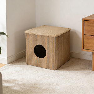 Faltbares Katzen-Würfelhaus Gemütliches Plüsch-Versteck für Drinnen Zusammenklappbares Stoff-Katzenbett mit Einstiegslöchern Waschbares Kätzchen-Nest Haustier - Product Image 1