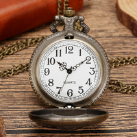 Montre de poche à quartz en chaîne de style steampunk vintage en bronze pleine chasseur, cadeau en métal ACDC Hells Bell