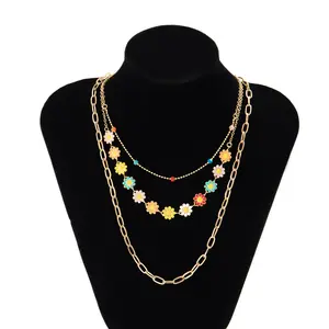 2024 New Arrival Fashion Jewelry Colorful Enamel Women Bohemian Layered Necklaces Design Butterfly Flower Necklaces Jewelry