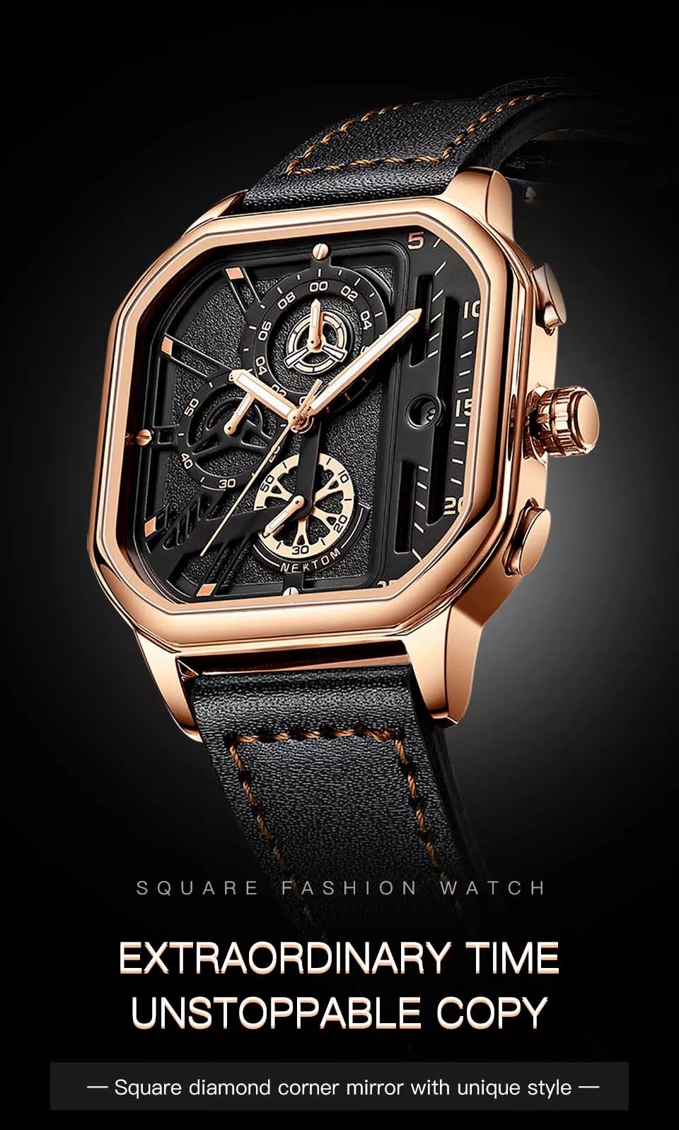 Nektom 8236 Hot selling good quality leather watch luminous hands waterproof quartz men's Watch