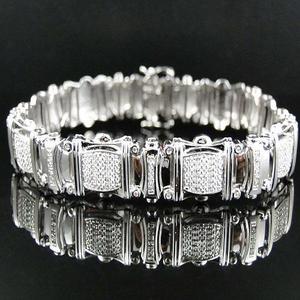 Pulsera de Lujo con Diamantes Naturales en Corte Esmeralda, Plateada en Plata, para Bodas, Cumpleaños, Celebraciones y Fiestas, Disponible en Oferta - Product Image 1