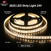 Lampu Strip LED 2835 120leds/m DC24V  Lumen Tinggi Lampu Pita LED Fleksibel 20m Tanpa Kedip Arus Konstan