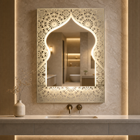 Miroir de salle de bain éclairé sans cadre à motif décoratif spécial pour le marché du Moyen-Orient, interrupteur tactile 3 couleurs, LED mural