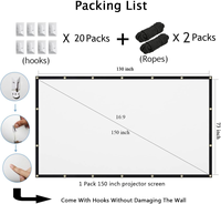Écran de projection portable pliable 150 pouces 16:9 sans plis double face pour bureau, cinéma maison, intérieur et extérieur