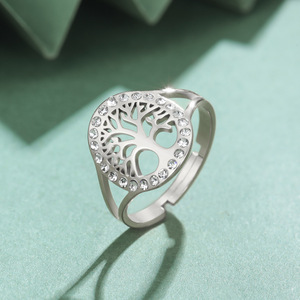 Bán buôn 18K vàng thích hợp ánh sáng sang trọng cao cấp thép không gỉ Dot kim cương cuộc sống Cây mở điều chỉnh Vòng trang sức cho phụ nữ - Product Image 2