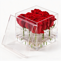 Roses rouges préservées avec tige, rose éternelle dans une boîte en acrylique transparente, cadeau de la Saint-Valentin pour petite amie, décoration de table à la maison, vente en gros