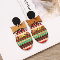 Anting Kayu Wanita Gaya Bohemia Desain Kupu-kupu Unik Motif Geometris Etnik Cetak Garis-garis Pesona Religius