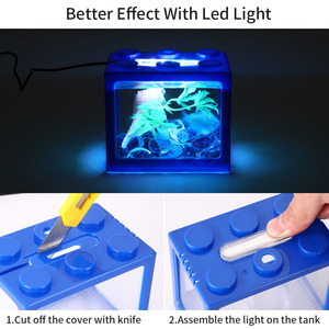 Mini Pet Tank với LED trang trí ánh sáng xây dựng khối Quà Tặng PVC Aquarium Betta Fish Tank trang trí Betta Pet Hộp phụ kiện - Product Image 5