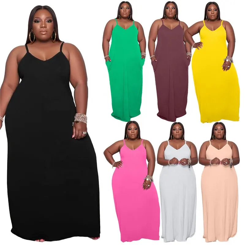 Huiya Fashion Plus Size 5XL Woman Casual Long Maxi Dress Solid Color Sexy Women Clothing Plus Size Women's Dresses