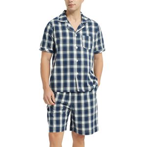 Pigiama Casual da <span class=keywords><strong>Uomo</strong></span> in Cotone, Leggero con Bottoni, Maniche Corte, Tessuto Traspirante Lavorato a Maglia per l'Estate - Product Image 1