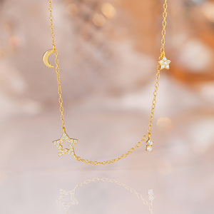 Collar CANNER Nuevo de Plata de Ley 925 con Estrella, Luna y Circonita, Chapado en Oro de 18K para Mujer - Product Image 6
