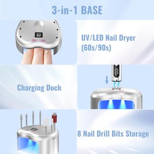 Bộ máy khoan móng không dây 3 trong 1 thiết kế mới 35000 vòng/phút, kèm đèn UV di động & đế sạc, dùng cho làm móng nghệ thuật tại salon & tại nhà - Product Image 2