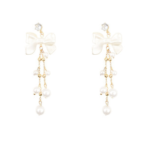 Pendientes de borla con nudo de lazo de mariposa, Pendientes colgantes de perlas de agua blanca chapados en <span class=keywords><strong>oro</strong></span> de aleación - Product Image 6