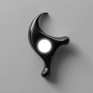 Lámpara de Pared de Escultura Fluida Abstracta Vanguardista, Color Negro Brillante, Curva Biomórfica Irregular, Aplique de Pared LED, Minimalista y Futurista - Product Image 1