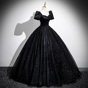 Black Off The Shoulder Ball Gown Tulle Dress Empire Waistline For Art Exam Host Evening Wear Female Vocalist Performance Costume - Product Image 1