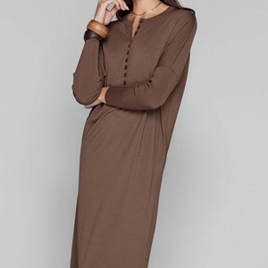 Venta al por mayor 2025 Daily Casual Knit Mujer Dolman Mangas Color sólido Maxi Vestido Cintura natural Algodón ecológico - Product Image 3