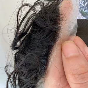 Prótesis Capilar Masculina de Encaje PU para <span class=keywords><strong>Hombre</strong></span>, Reemplazo de Toupee Invisible con Nudos, Cabello Humano Indio Rizado de 24mm, Peluca Masculina - Product Image 3