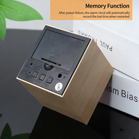 Jam Alarm LED Kayu Persegi Mini Kreatif dengan 4 Tingkat Kecerahan yang Dapat Disesuaikan, Dikendalikan Suara, Dudukan Meja USB untuk Kamar Tidur