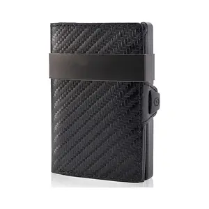 RFID with aluminium money clip and coin compartment Protects 8 card slim men's leather credit card holder silicone id card