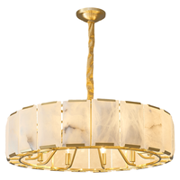 Luxe Naturel Albâtre Marbre Anneau Pendentif Lumière Lustre Rond pour Villa Salon Banquet Hall Espagne Style